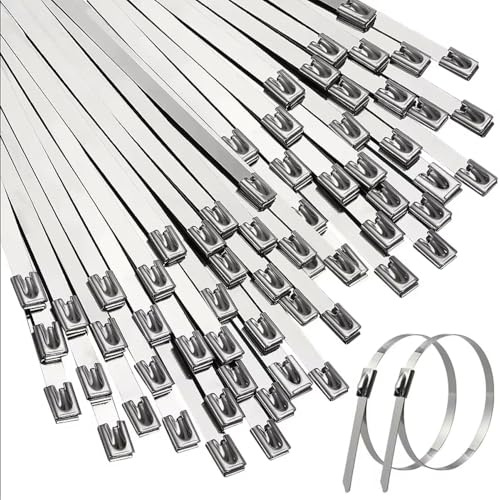 LCOUACEO Abrazaderas Metálicas 150 x 4,6 mm, 100 Piezas Bridas para Cables de Acero Inoxidable Plateado Sujetacables Resistentes - Bridas Metálicas - Resistencia de 120 kg