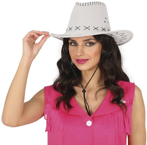 FIESTAS GUIRCA | Sombrero Vaquero Simil-Piel - Accesorio de Disfraz para Fiestas del Viejo Oeste, Texas y Carnaval - Ideal para Cosplay y Halloween - Adulto Unisex - Blanco