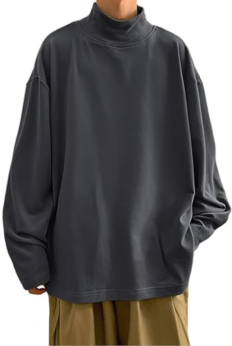 PODOLIXIA Maglietta a collo alto, da uomo, a maniche lunghe, oversize, da uomo, senza cappuccio, a maniche lunghe, da uomo, morbida, taglie forti, biancheria intima termica da uomo a maniche lunghe