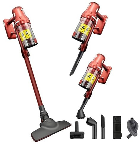 TICONN Aspiradora Sin Cable,Aspiradora Escoba Versátil Sin Cable, Aspirador de Mano,Aspirador Potente 6 en 1, Batería de Litio, 3 Velocidades para Suelo/Alfombra/Pelos de Animales/Autos y Más-Red