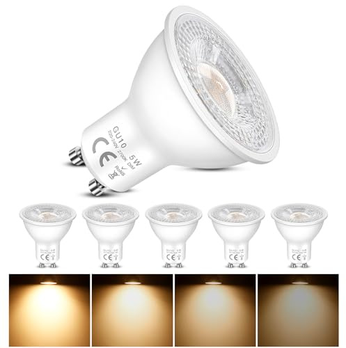 Bombillas LED GU10 Spot Regulable, Blanco Cálido 2700K, 5W Equivalente a 50W Halógenas, 500 Lúmenes, 120° Ángulo de Haz, Bajo Consumo, Focos, para Iluminación de Riel, Empotrada, Paquete de 6