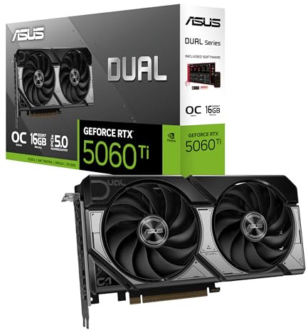 ASUS Dual NVIDIA GeForce RTX 5060 Ti OC Edition, Scheda Grafica da 16 GB GDDR7, 128 Bit, PCIe 5.0, 2,5 Ventole Axial-Tech, 1 HDMI 2.1, 3 DisplayPort 2.1, GPU Tweak III, Bianco, DUAL-RTX5060TI-O16G