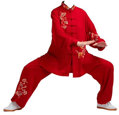 GoldeneAmeisen Uniforme de Tai Chi pour Femmes,Tenues de Kung Fu,Vêtements d'arts Martiaux en Coton et Lin,Hommes Femme Costume de Tang Chinois Traditionnel,Fluide Et éLéGant,pour Exercices Matinaux