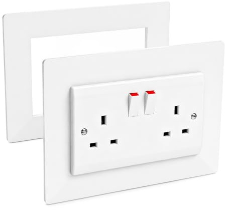 Light Switch Surround, Light Switch Cover - 2 Pcs White 14.6x8.6cm Double Switch Surround with Rounded Corners, Easy-Peel Adhesive Acrylic Socket Surround for Home Wall Decoration & Protection