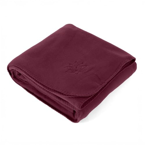 BODHI ASANA Blanket - Coperta da yoga morbida e calda per Shavasana, coperta da meditazione in pile con ricamo a loto, coperta per divano e copridivano, 150 x 200 cm (bordeaux)