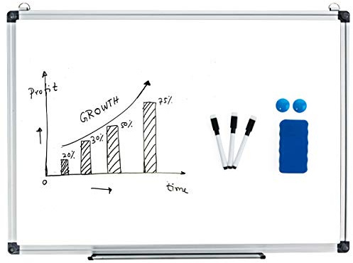 COSTWAY Magnetisk whiteboard 90 x 60 cm, magnettavla med avtagbar pennhylla, 3 pennor, 2 magneter, 1 svamp och aluminiumlister, kan torkas av, hängas, för skola, kontor