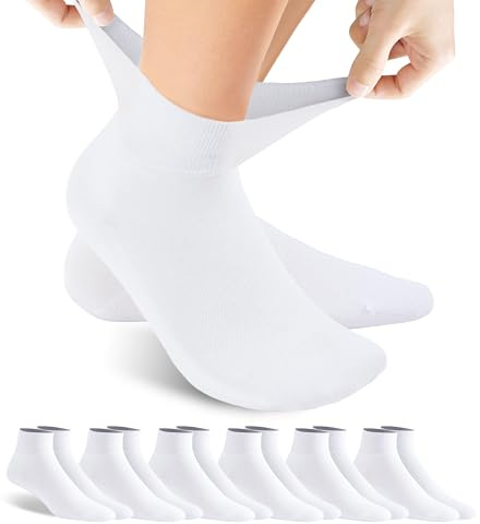 Forcool Diabetic Socks, Men's Women's Non Binding Loose Top Extra Wide Extra Large White Diabetic Socks Ankle Low Cut Cotton Edema Socks Diabetes Socks, 6 Pairs