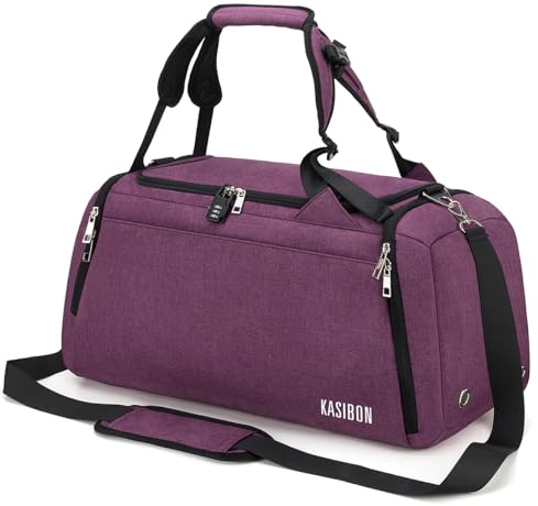 Sports Duffle Bag with Shoes Compartment and Wet Pocket, 42L Waterproof Gym Bag for Men and Women, Durable Travel Duffel Bag with Shoulder Strap and Combination Lock