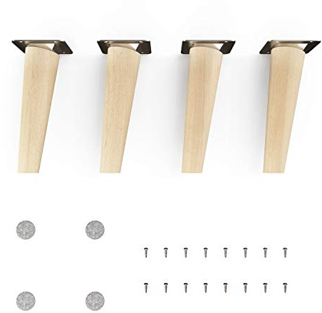 Sossai Möbelfüße aus Naturholz Buche unbehandelt, Clif Round HMF2, 15 cm hoch, rund, schräge Ausführung, für Kommoden, Schränke, Regale