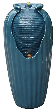 Teamson Home Fontaine à Eau pour Vase, polyrésine, Poudre de Pierre : 46,4%, Fibre : 4,3% PL, Bleu, 14,96 x 14,57 x 31,89 cm
