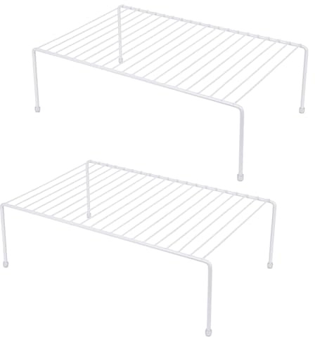 JBESUHI Set of 2 Large (16.1 x 10.2 Inch) Cabinet Storage Shelf Rack, Shelves，Kitchen Counter and Cabinet Shelf, Storage Rack Organizer for Kitchen, Bathroom Cupboard (White)