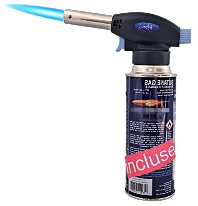 LuxéArt - Lot Chalumeau de cuisine + cartouche gaz incluse. Flamme réglable. Idéal pour pâtisserie, barbecue, feu, soudure, camping, cheminée, bricolage.