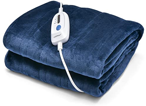 COSTWAY Heizdecke 130 x 180 cm, Wärmedecke mit Abschaltautomatik, 4 Temperaturstufen & 8 Stunden Timer & PTC/NTC Überhitzungsschutz, maschinenwaschbar Kuscheldecke mit digitaler Bedienung