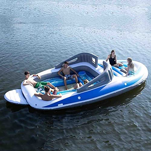 FJAUOQ Bateau Flottant Gonflable Grande Piscine De Pirate d'eau De RangéE Flottante Gonflable Portative ExtéRieure De PVC pour 4-6 Personnes Lac OcéAn Plate Forme Flottante,Bleu,400 * 210 * 120cm