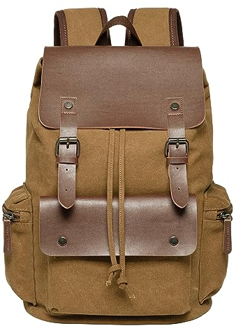 KAUKKO Vintage Canvas Rucksack für Damen und Herren, 28 * 17 * 42 cm, 19L, 0.9 KG (Khaki JNL-FP705-01)