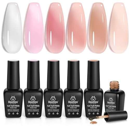 Beetles Jelly UV Gel Nagellack - 6 Farben Pfirsich Jelly Gel Polish Schier Glück Sammlung Weiß Rosa Braun Rot Hautfarbe Durchscheinende Nageldesign Maniküre für Frauen