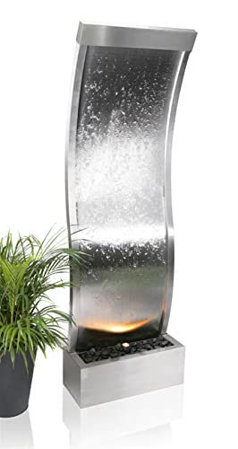 LQSSA Fontaine d'eau de Jardin intérieure/extérieure Fontaine d'eau extérieure Cascade Murale d'eau incurvée Fontaine en Acier Inoxydable Utilisation intérieure et extérieure 183 cm pour