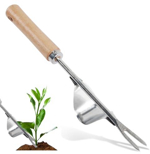 badaren Extractor de Malas Hierbas, Malas Hierbas Extractor con Mango de Madera de Acero Inoxidable, Weeder de Mano, Desmalezador en Forma d e Y para Cavar, Desmalezar y Trasplantar Jardines