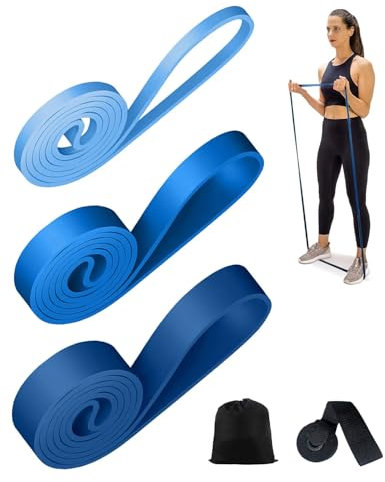 Bande Elastique Musculation 3 Types De Résistance Élastique Musculation Ancrage de Porte Facile à Transporter de Porte Bande Elastique Fitness pour Entraînement Pilates Physio Stretch Yoga Bleu