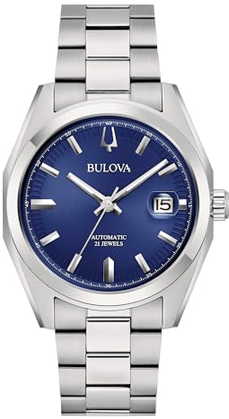 Bulova Surveyor automatic men's watch, blue background, 96B436, steel case and bracelet