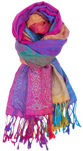 KRIPINC Bufanda Mujer Multicolores, Fular Mujer Jacquard de Colores con Borlas, Estilo Étnicos Vintage, para Bodas Fiesta Navidad Viajes Sesión de Fotos (Estilo A)