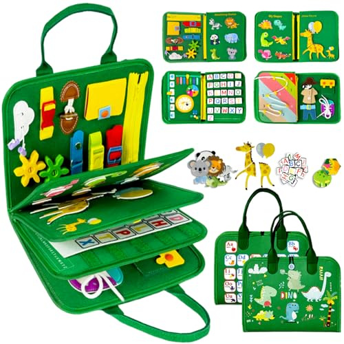 Qizfun Busy Board Jouet Montessori pour Bébé et Tout-Petits – Jouet Sensoriel Éducatif, Idéal comme Jouet de Voyage Avion et Voiture, Parfait Cadeau pour Garçon et Fille