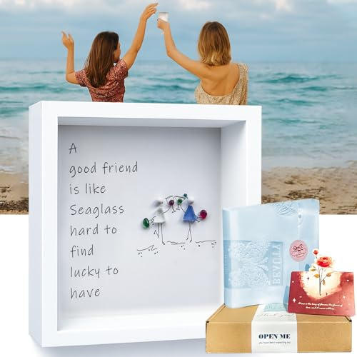 UQRUI Sea Glass Art Friendship Kit- Good Friend is Lucky to Have, Like Seaglass, Handmade Sea Glass Wall Frame Decor，Gift for Best Friends