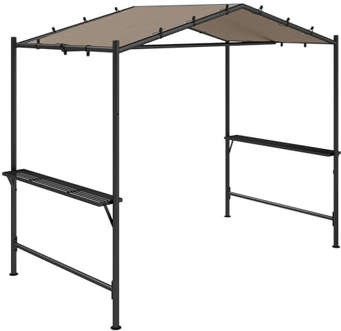 Outsunny Grillpavillon 277 x 149 x 230 cm wasserdicht flammhemmend Gartenpavillon mit Seitenregalen, Gartenlauben mit UV-Schutz, BBQ Pavillon aus Stahl, Gartenzelt Grillzelt für Party BBQ, Khaki