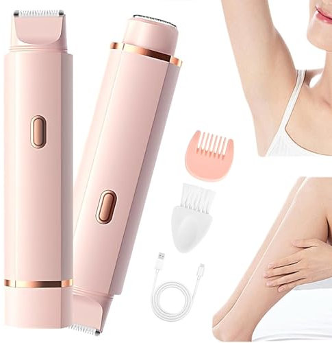 Intimrasierer für Frauen, Dual-Head Elektrischer Hair Trimmer for Women, 2 in 1 Nass/Trocken IPX7 Wasserdicht Rasierer, Intimrasierer für Gesicht Arme Bein Körper Bikini (Rosa)
