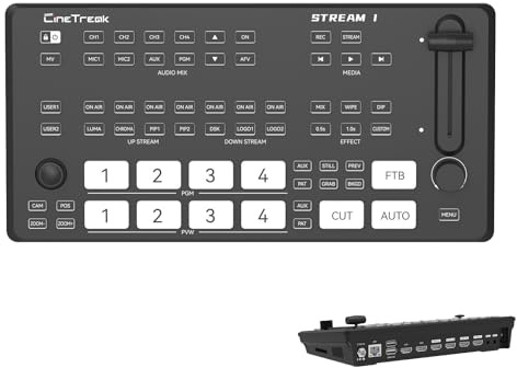 Cinetreak Stream 1 4K Live -Streaming -Switcher HDMI Professioneller Multi -Kamera -Video -Switcher -Mixer mit 4 HDMI -Eingängen Multifunktionelle Streaming -Lösung für Inhaltsersteller