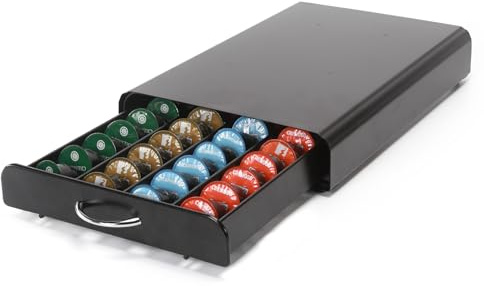 SYSYLY Kaffee Kapselhalter für Cafissimo Kapseln,Metall Kaffeekapsel Schublade zur Aufbewahrung von 40 Kapseln,Schwarz.