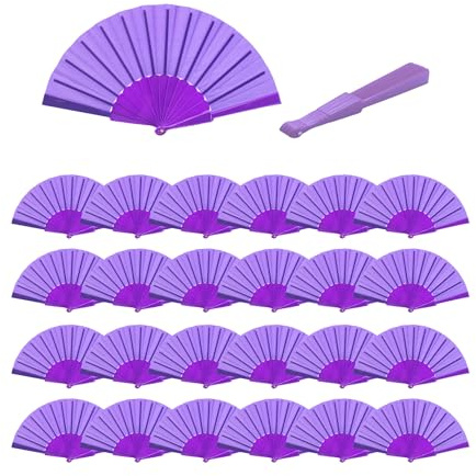 Pack de 24 Abanicos de Mano Plegables Papel y Plástico – Colores Surtidos – Abanicos Fiesta Boda Verano Regalos Invitados Decoración Eventos Manualidades (MORADO)