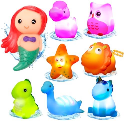 JoiTale Badespielzeug, 8 Stück Tier Badewannenspielzeug mit Licht, LED Badewannen Spielzeug Kinder, Badespielzeug Baby ab 1 2 3 Jahr, Leuchtet Wasserspielzeug Sensorik Spielzeug Bath Toys
