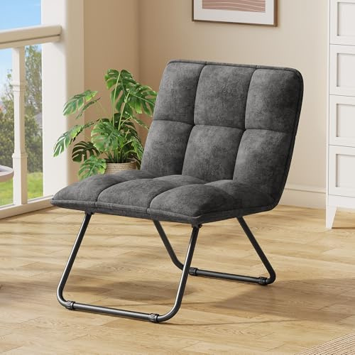 YITAHOME Fauteuil Salon Pliable, Chaise Coiffeuse, Chaise Salon Siège Rembourré avec Cadre Métallique, Fauteuil Relax Pouf de Salon Léger et Portable pour Salon, Chambre, Bureau,Gris