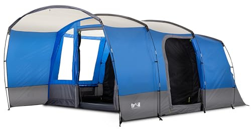 Trail Shilstone 5 Man Tent, Large Family Camping Tunnel Tent, 5000mm Waterproof, Dark Zone Bedroom, Living Area, Standing Height, Front Awning, Cable Access, Bag (L515cm x W330cm x H200cm)