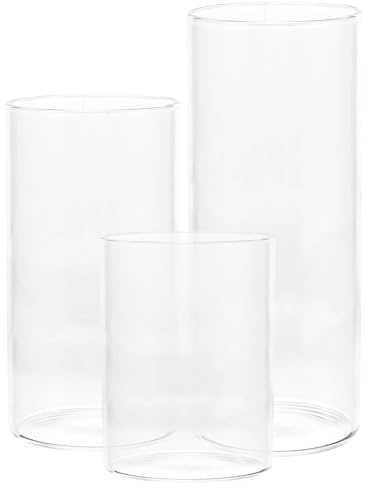 Bougeoir en Verre Transparent Cylindre pour Bougies Piliers 3 Pièces