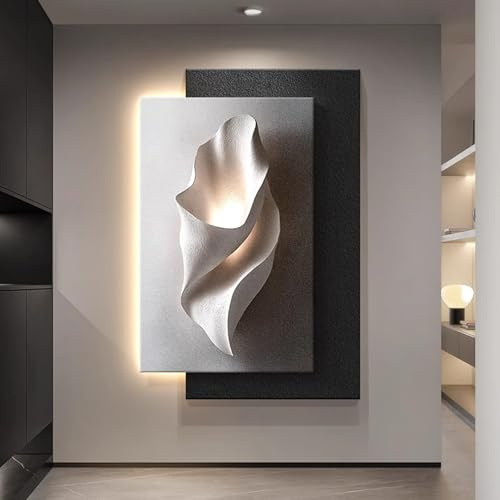 Escultura artística de pared 3D con luz LED, decoración de pared de piedra arenisca iluminada para sala de estar, dormitorio, pasillo