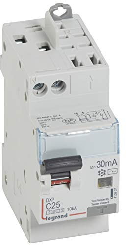Legrand 410807 Disjoncteur différentiel monobloc DX³6000 10kA arrivée haute vis départ haut automatique, U+N 230V, 25A typeAC, 30mA