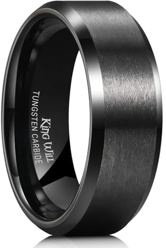 King Will BASIC Promise Women Men Wedding Black Tungsten Carbide Ring 8mm Matte Finish Beveled Polished Edge Comfort Fit 9.5