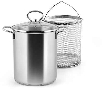 HOME Asparagera Inox Anita Coperchio Cest 16X21 Preparazione Cibi, 4.2 Litri, Inossidabile, Acciaio/Trasparente