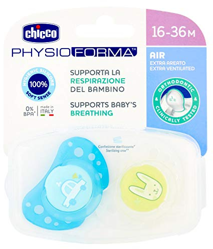 Chicco Succhietto Physio Air in Silicone, Ciuccio per Bimbo, 16-36 Mesi, 2 Pezzi, Colori Assortiti