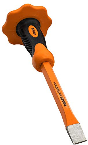 Finder 12-Inch Heavy Duty Flat Chisel with Hand Protection, Flat Head, Demolishing/Masonry/Carving/Concrete Breaker Chisels with Bi-Material Hand Guard