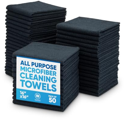 Microfiber Wholesale 16 x 16 All Purpose Towels - 50 Pack - Reusable Wash Cloths, Dust, Kitchen, Car, Shop Rags for Cleaning (Black)