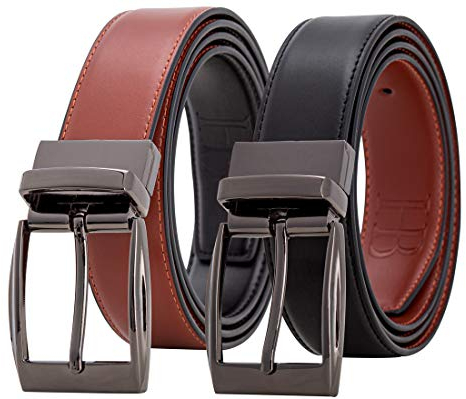 HUGH BUTLER - 2in1 Ledergürtel Herren - Doppelseitiger Herrengürtel aus Echtem Leder - Größenverstellbar, Elegant - Gürtel mit Schwarzer Schnalle - Schwarz und Bordeauxrot