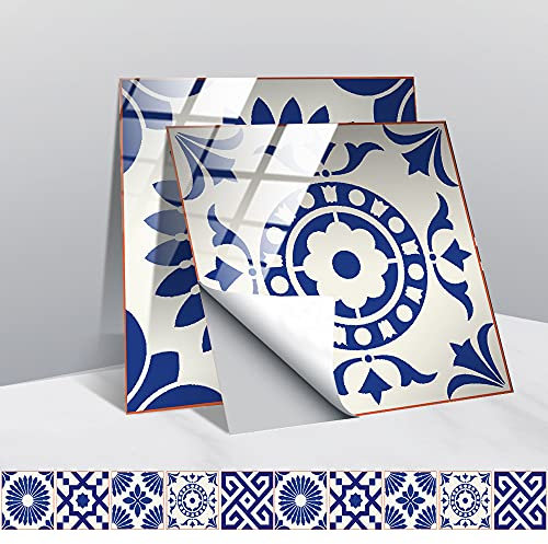 Hiseng 30 Pièces Stickers Muraux Autocollants pour Carrelage en Céramique et Marbre, Salle de Bains et Cuisine Sticker, Hiser Bohême Monaco Mosaïque Imperméables Décoration (Bleu,15x15cm)