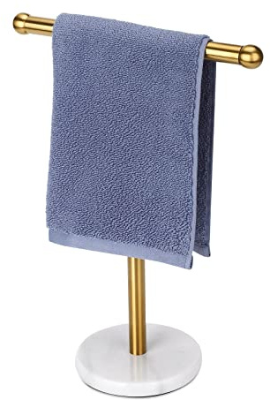 Gold Hand Towel Holder Stand with Heavy Marble Base, T-Shape Towel Rack, Free-Standing for Bathroom Vanity Countertop, 304 Stainless Steel (Gold)