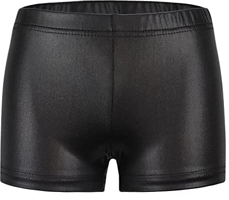 Short Gymnastique Métallique pour Fille Caleçon de Danse Ballet Enfant Verni Brillant Leggings Court de Yoga Gym Patinage Sportwear Noir - 3-4 Ans