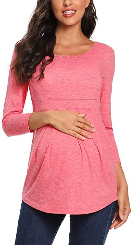 Love2Mi Chemisier de grossesse à manches 3/4 pour femme enceinte - Beau et élégant, L-rose., L