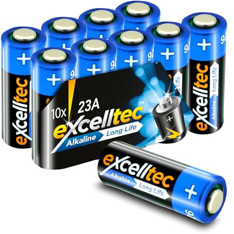 Excelltec 10pk 23A 12V Alkaline Batteries, 23A Battery for Doorbells, Garage Doors & Key Fobs, 10x28mm Long Lasting Battery, Compatible to Wide Range of Devices