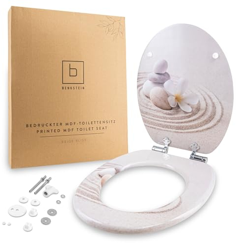 Benkstein® Copriwater con abbassamento automatico Beige Bliss – Sedile WC antibatterico – Quick Release per una facile pulizia – Montaggio facile – Duroplast – Rimovibile – Portata fino a 150 kg